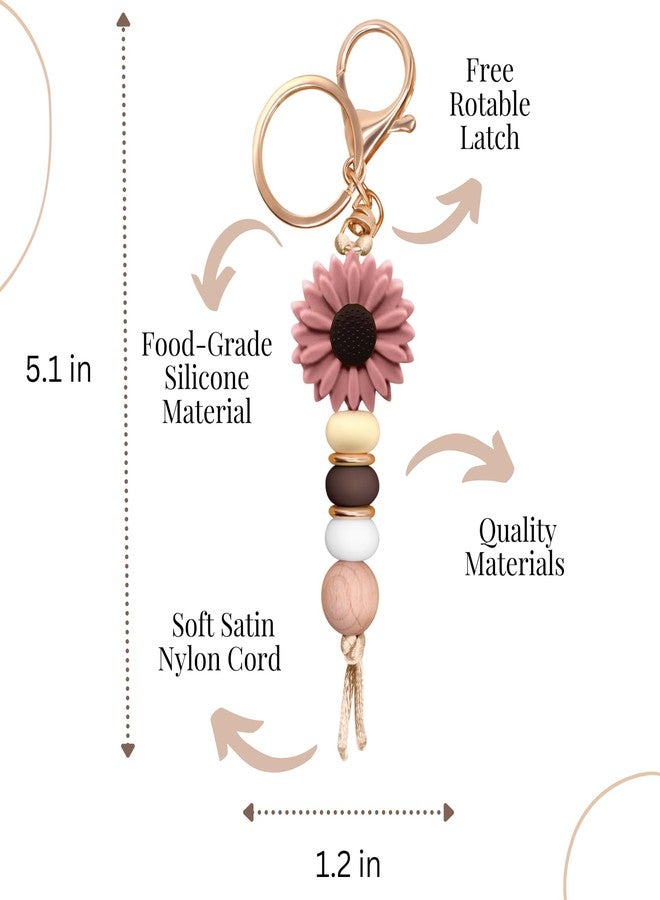MyfavoriteK Delicate Flower Silicone Beaded Keychain for Women Girls Cute Key Ring Holder for Car Keys Purse Backpack Purse Ornament (Brown) - Image 5